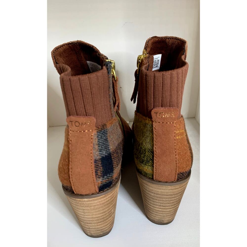TOMS Women's 7 Sadie Bootie Dark Ember Suede/Plaid - Picture 4 of 9